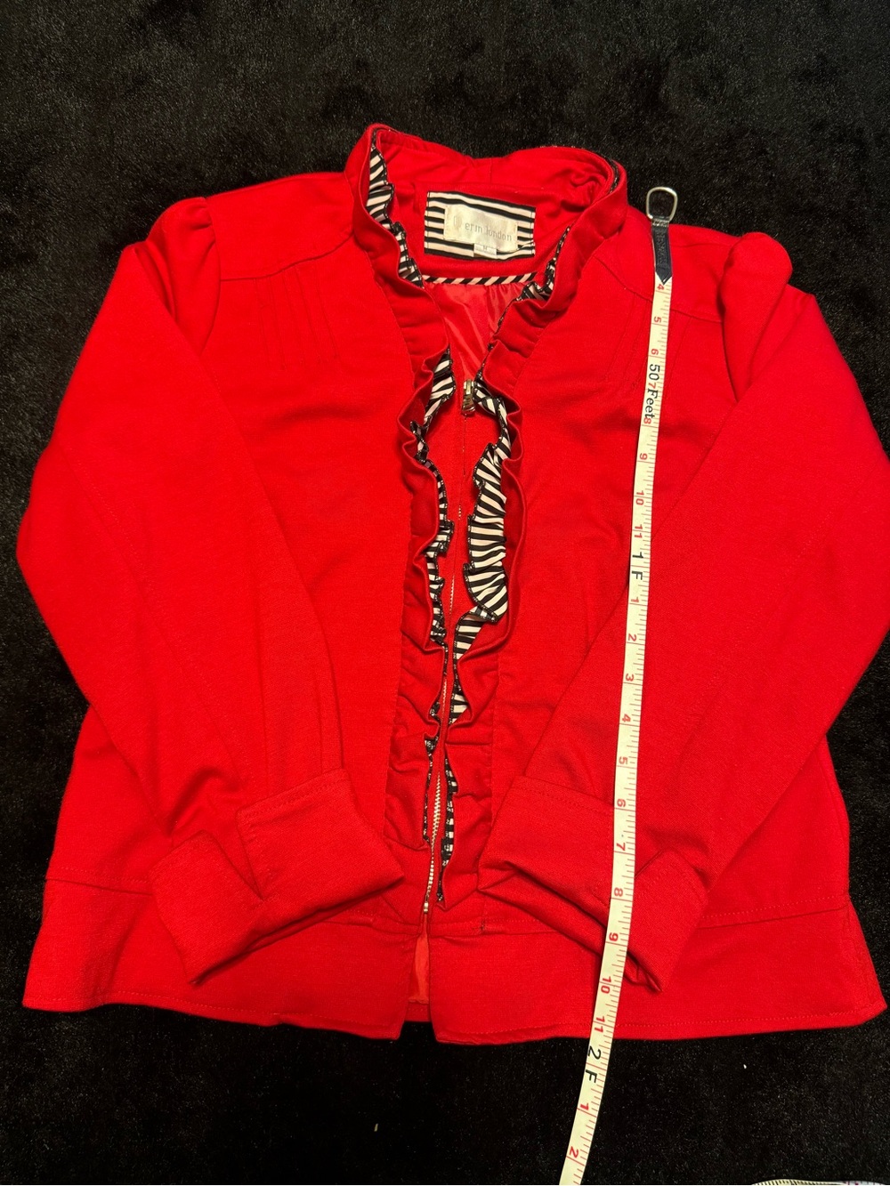 erin london Red Ruffle Front Blazer Jacket Vintage Sz M